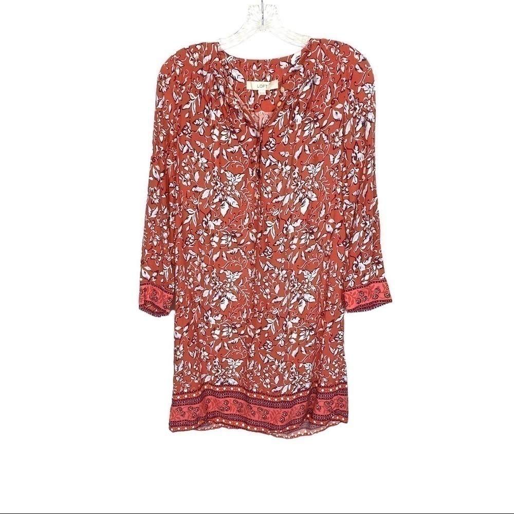 LOFT Red Floral Long Sleeve Dress - Picture 2 of 8